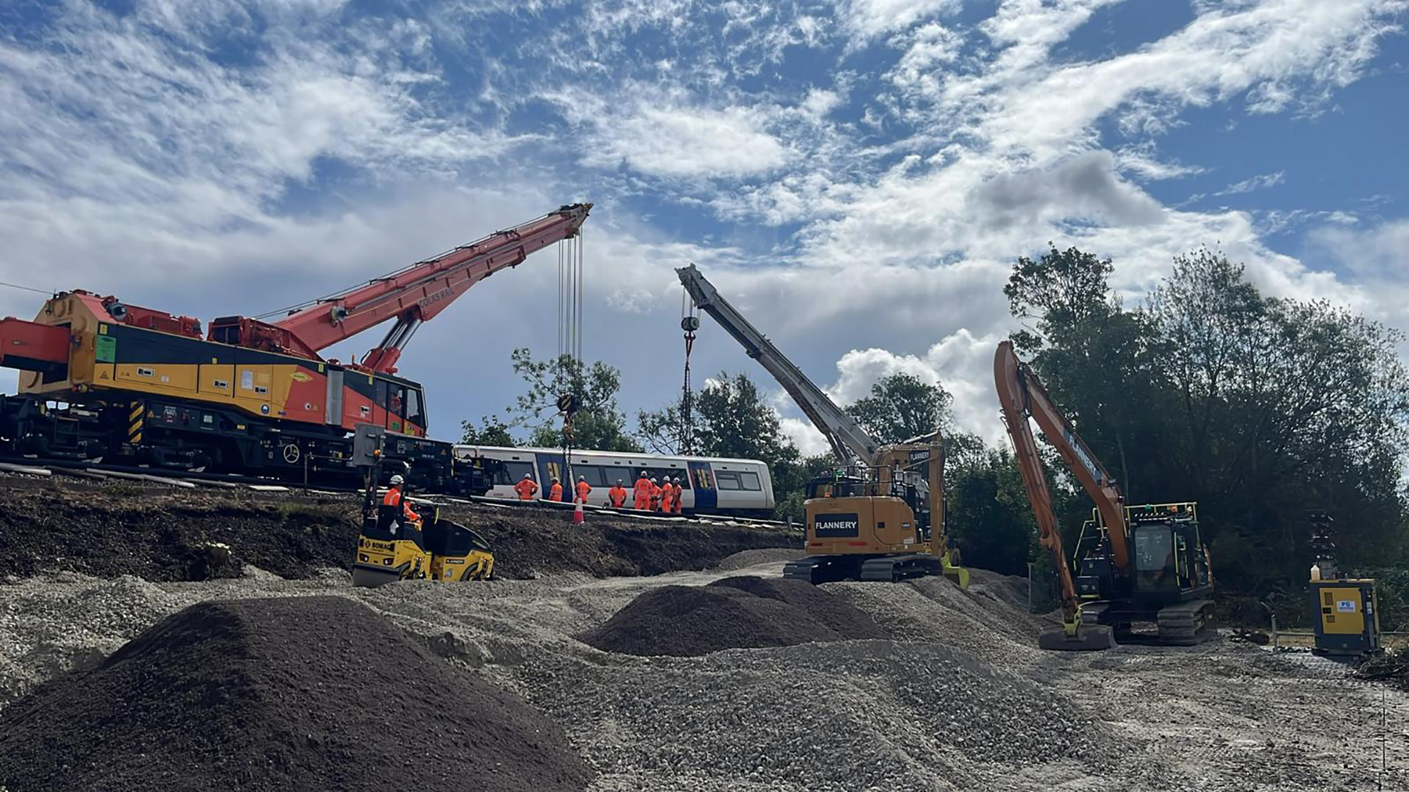 The first carriage that overturned following the derailment of a train near Lewes on Thursday 13 August is lifted upright