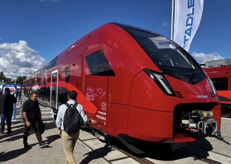 Stadler's new KISS Railjet double-deck train on display at InnoTrans 2026 in Berlin