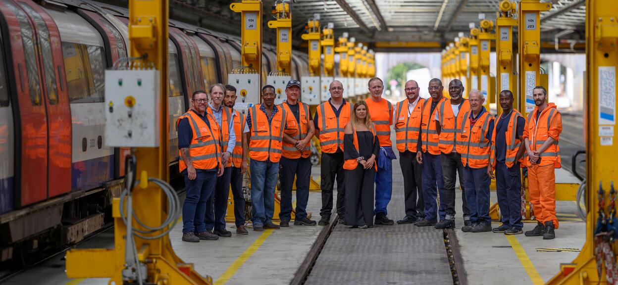 Colleagues at Alstom's Morden Traincare Centre – an image taken from Nick Robinson's exhibition, ‘Morden 100: Portraits from the Northern line’