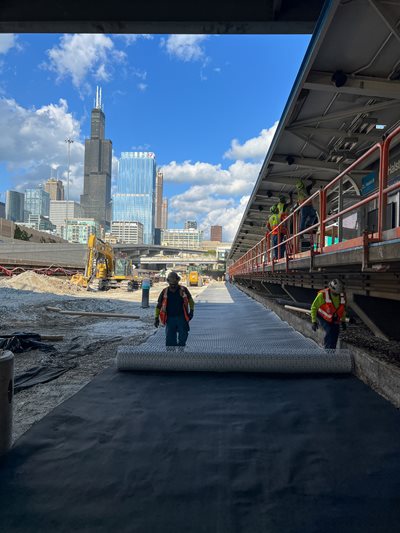 Rail track construction on Chicago Transit Authority's Blue Line using TrackTex and Tensar geogrid