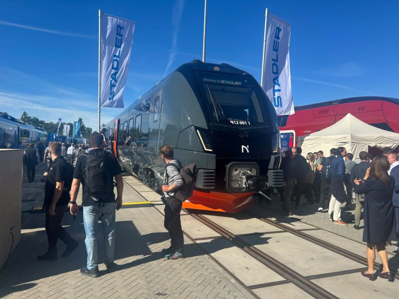 The FLIRT Nordic Express, unit N12 001, on display at InnoTrans 2026. Norske tog has ordered 17 of the trains from Stadler, with an option for up to 34 more