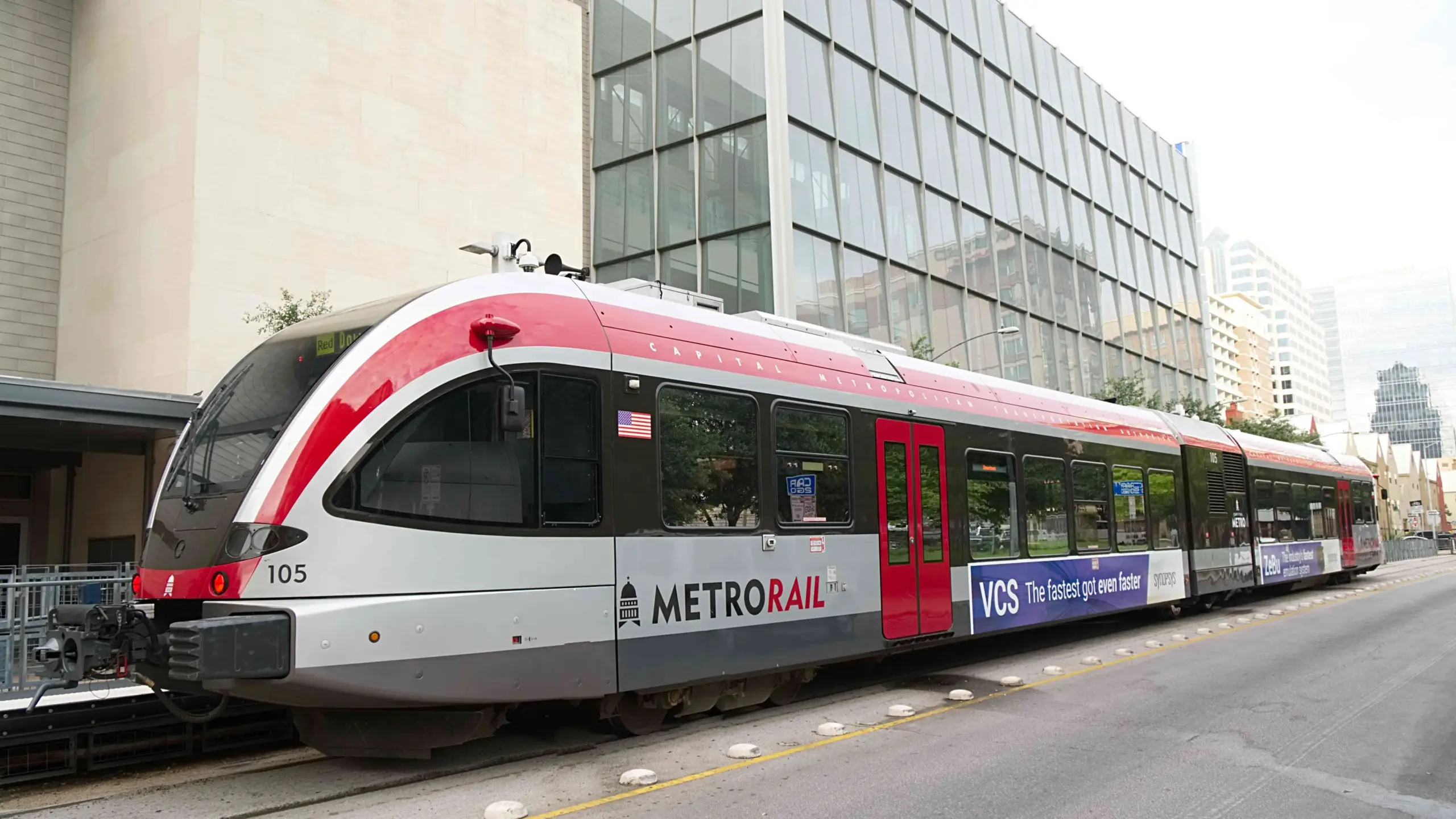 A CapMetro train, built by Stadler