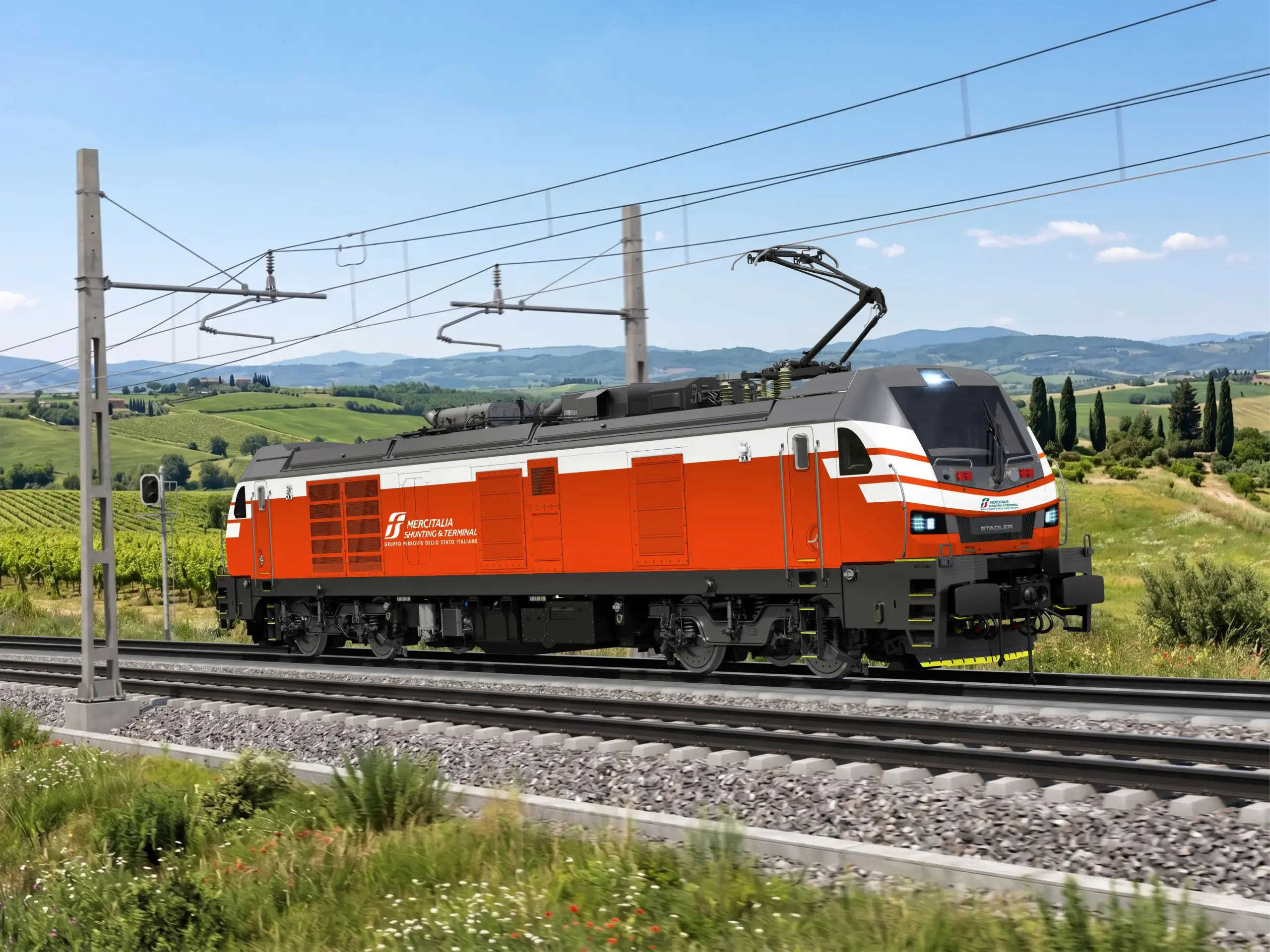 Stadler's EUROLIGHT Dual locomotive with an FS Logistix logo on the side