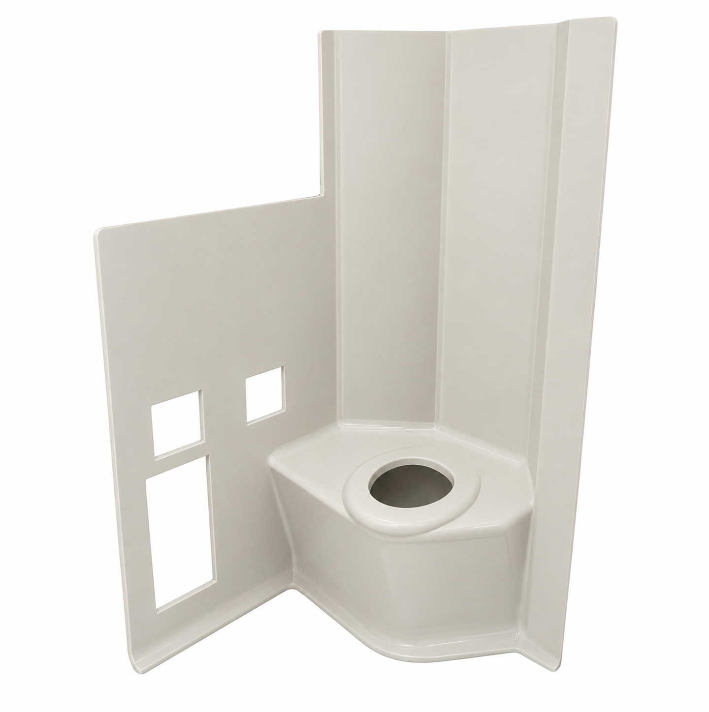 One-piece FRP modular washroom module with integrated toilet base made by INPS