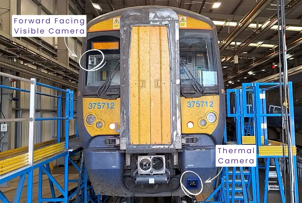 AIVR forward facing visible camera and thermal camera installed on a Class 375 train