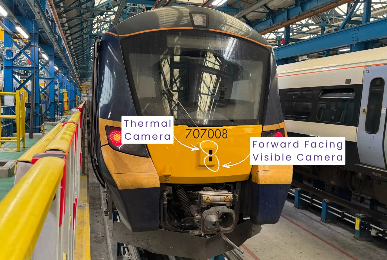 AIVR forward facing visible camera and thermal camera installed on a Class 707 train