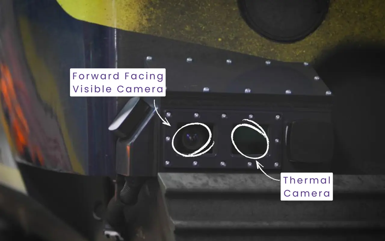 Forward facing visible camera and thermal camera mounted at the front of the Hotshot train