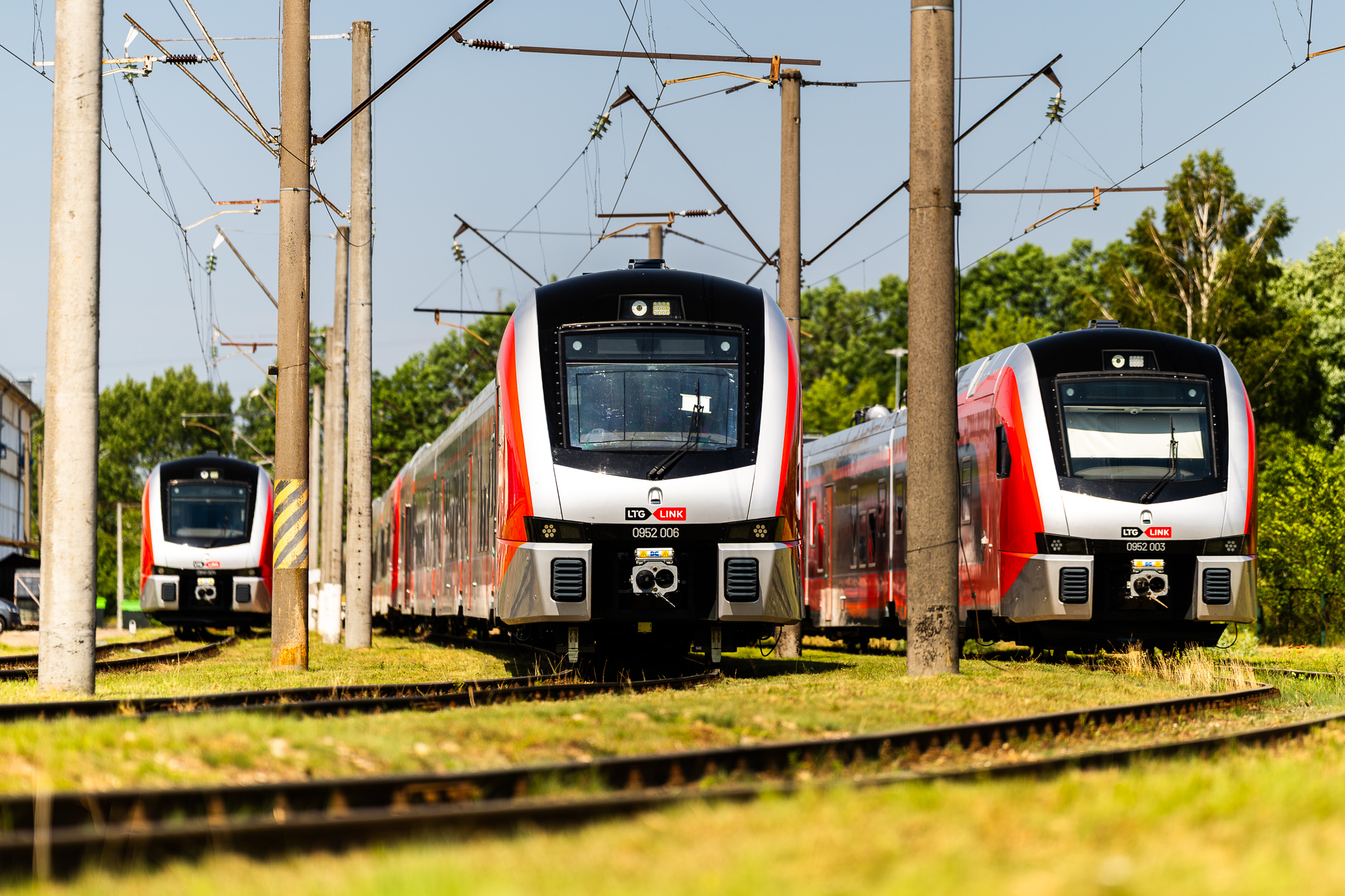 Stadler Flirt trains on a track