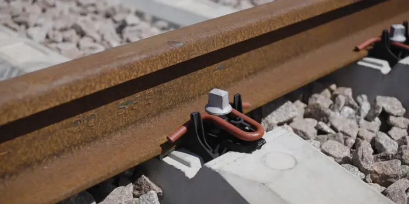 Pandrol SD/QuickFit rail fastener installed on a railway sleeper